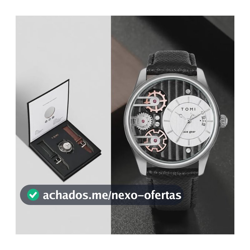 Relógio TOMI Masculino Social com 2 Pulseiras de Couro PU, T106-3 Analógico e Data
