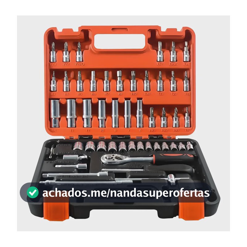 Jogo Soquetes 53 Peças Completo Bits Catraca Kit Ferramentas Preto