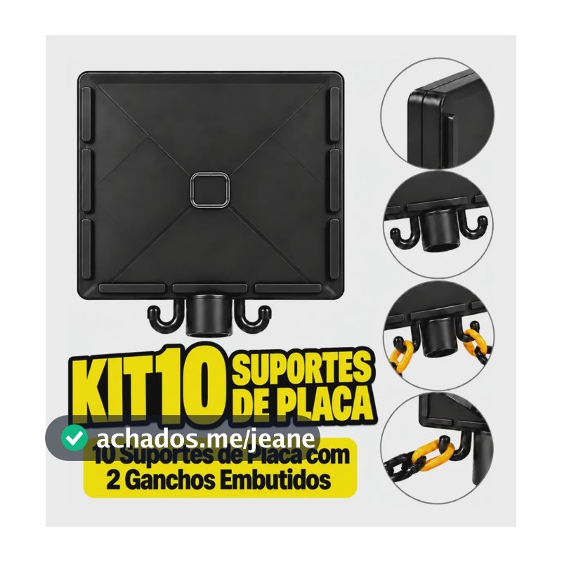 Kit 10 Suporte Para Pedestal Placa Com Gancho Preto