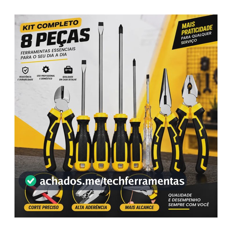 kit Alicate Universal Corte Bico Universal 8 Polegadas Chave De Fenda Philips Eletricista Ferramentas Com 8 Peças de 8"