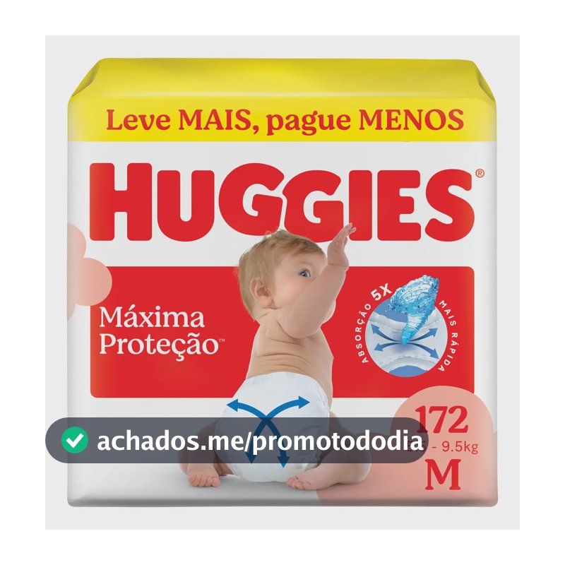 Huggies Fralda Descartável Máxima Proteção M - 172 Un