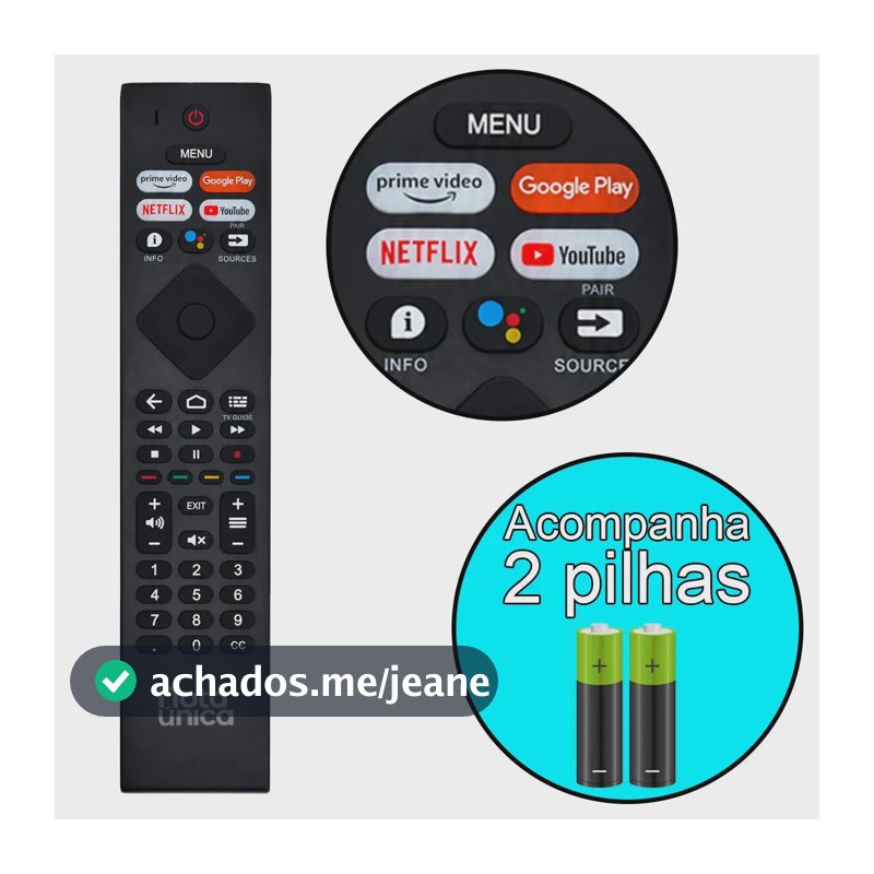 Controle Remoto Compativel Smart TV Philips Botões Netflix YouTube Prime Video Com Pilhas