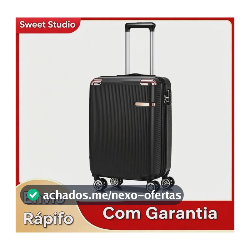 Mala de Bordo Rígida ABS Preto Sweet Studio com Rodas Duplas 360° para Viagem