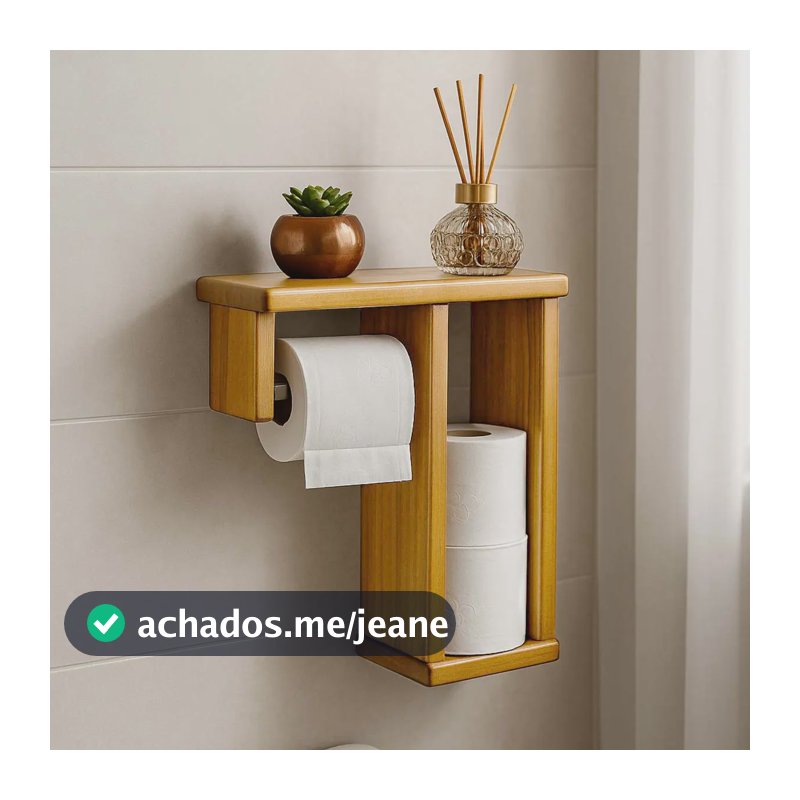 Suporte Papel Higiênico De Banheiro Em Madeira Rustico Verniz