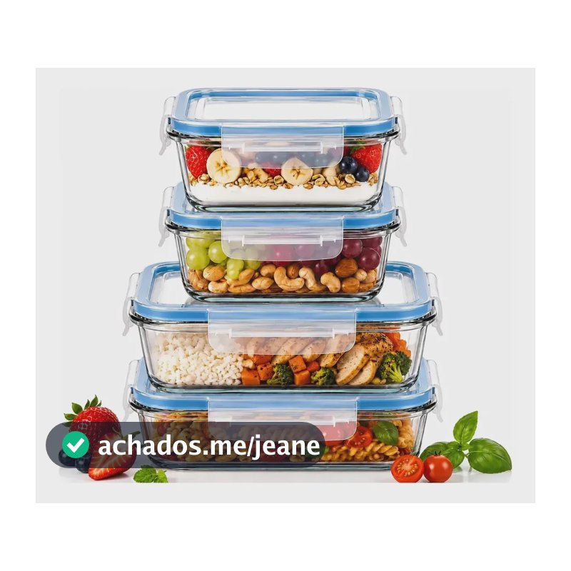 Kit 4 Potes Vidro Herméticos 2x370ml 2x640ml Marmita Azul-celeste