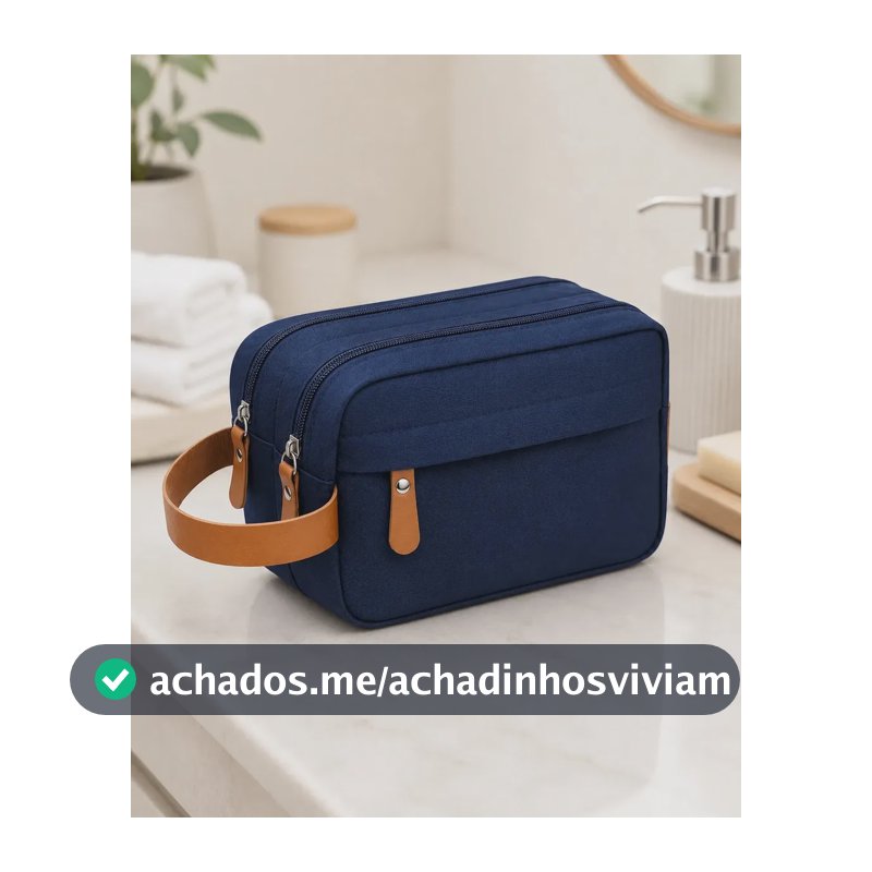 Necessaire Estojo Organizador Higiene Trabalho Viagem Unissex Masculino Feminino Tecido Impermeável Marca Lemon Shark Cor Azul Escuro