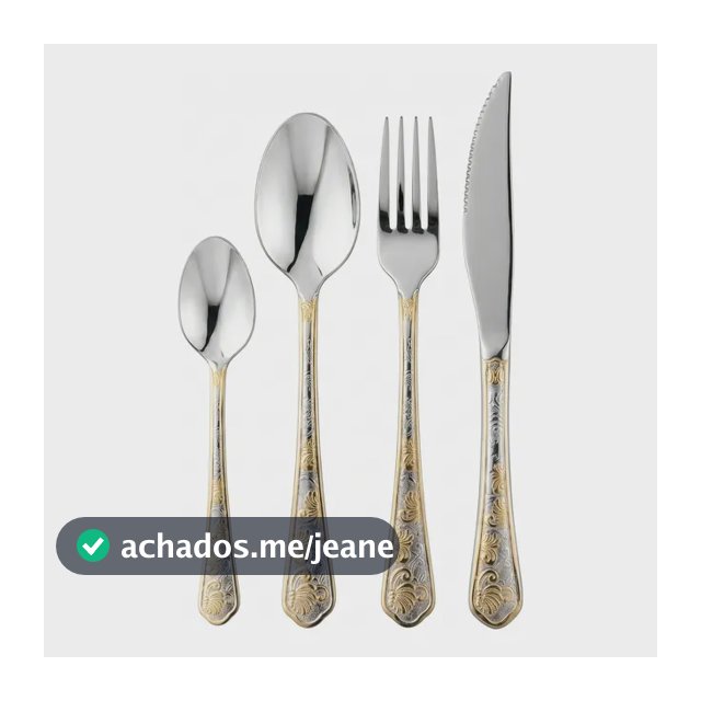 Jogo De Talheres 24 Peças Banhados A Ouro Aço Inox Premium Prateado