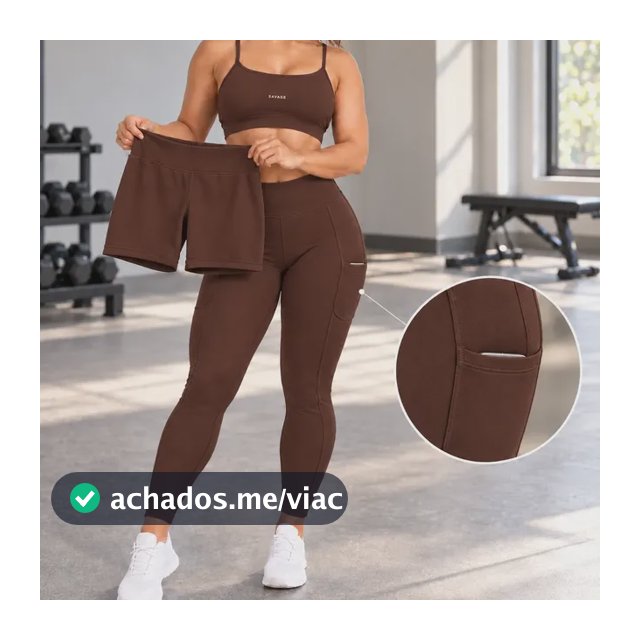 Trijunto Fitness Feminino Top Shorts Legging 3 Peças 2 Looks Marrom M
