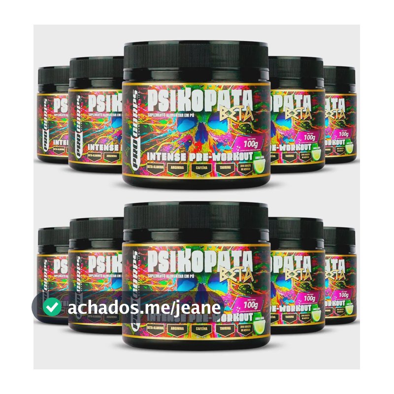 Pré Treino Psikopata Beta Pro Corps 100g Kit 10 Unidades Taurina Arginina