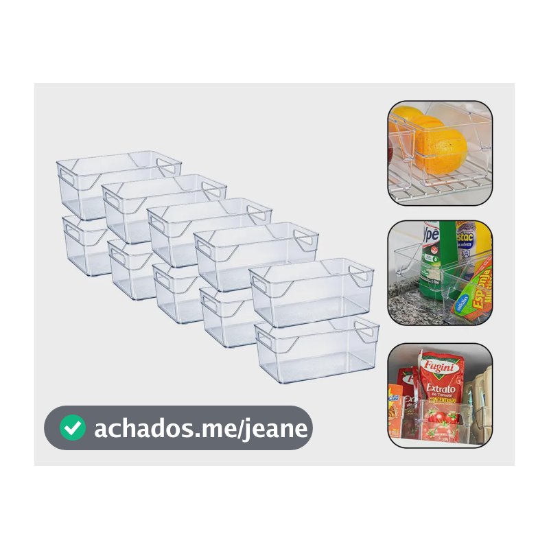 Kit 10 Organizadores Multiuso Para Geladeira, Cozinha E Despensa Em Acrílico Transparente