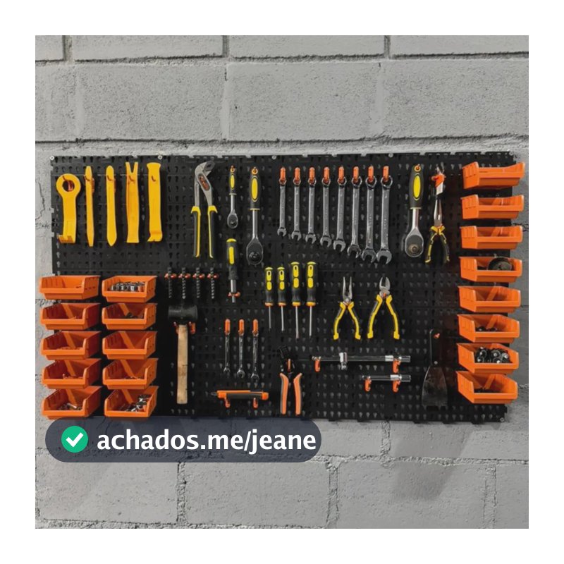 Painel Ferramentas Organizador Perfurado 118x52 + Brindes Preto Com Laranja