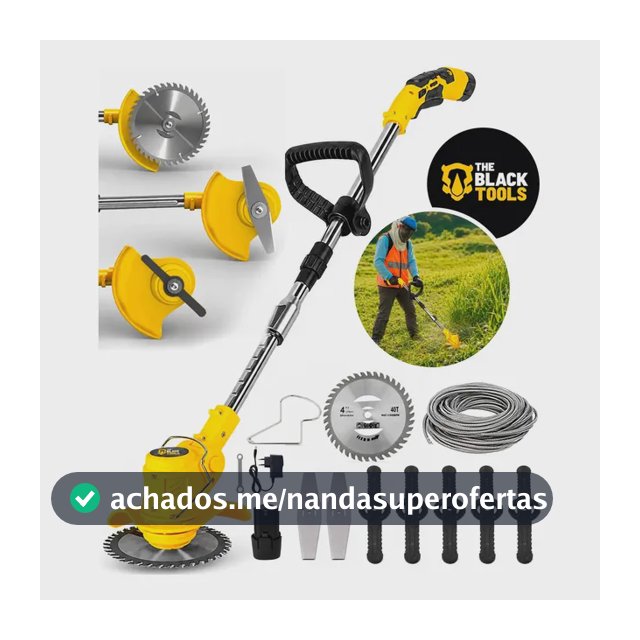 Roçadeira Aparador Grama A Bateria Recarregável 460w Profissional Com Acessórios Tcg12b The Black Tools