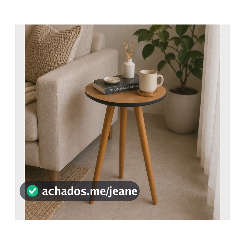 Mesa De Centro Lateral Sofa Sala Pés Madeira 77cm Redonda Madeirado