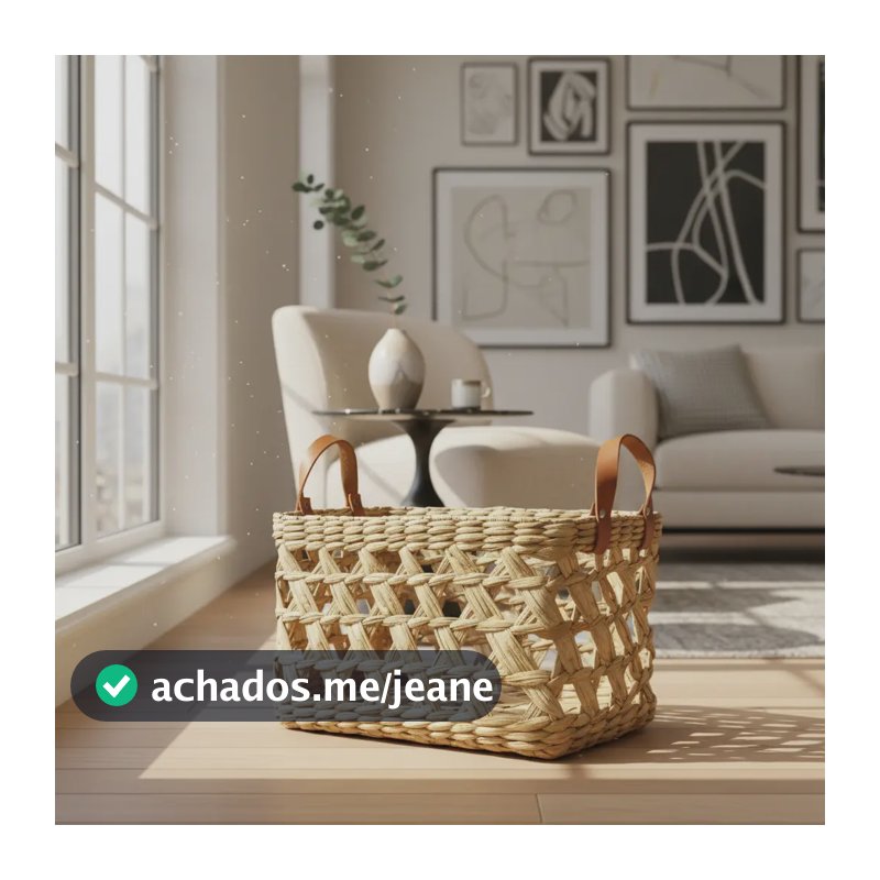 Cesto Organizador Palha Taboa Cachepot Alça Planta 33x20x18 Natural