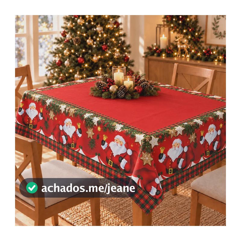 Toalha De Mesa 2m X 1,55m Retangular Estampada 6 Lugares Papai Noel