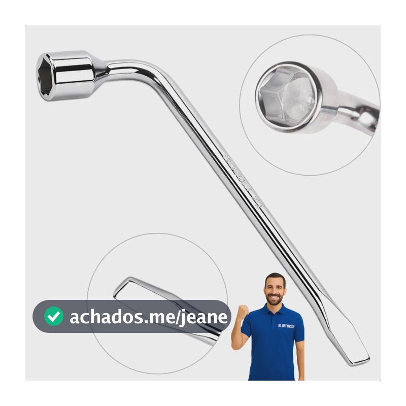 Chave De Roda 19mm Tipo L Universal Com Espátula Para Carro Camionete 27.5 cm Aço Cromo Vanádio (CrV) Blueforce
