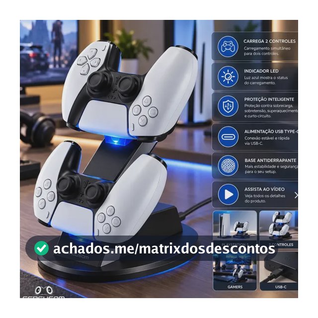 Suporte Base Carregador para Controle Compatível com PS5 Playstation Slim Dual USB com Indicador Led e Base Antiderrapante - Estação De Carregamento para dois controles simultâneos USB Tipo C Fergusom