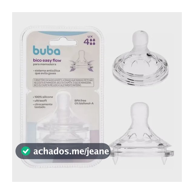 Kit 2 Bicos De Mamadeira Easy Flow Buba - Fluxo 4 +6m - Bico