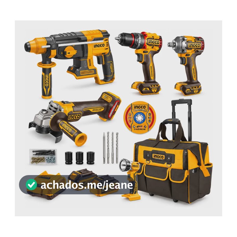 Super Combo 5 Em 1 Ferramentas Ingco Bateria 20v Brushless