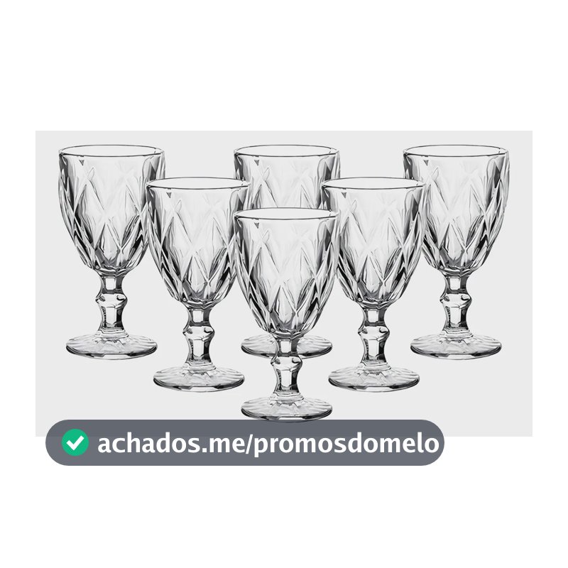 Jogo De Taças De Vidro Diamante Com 6 Peças De 340 Ml Linha Premium
