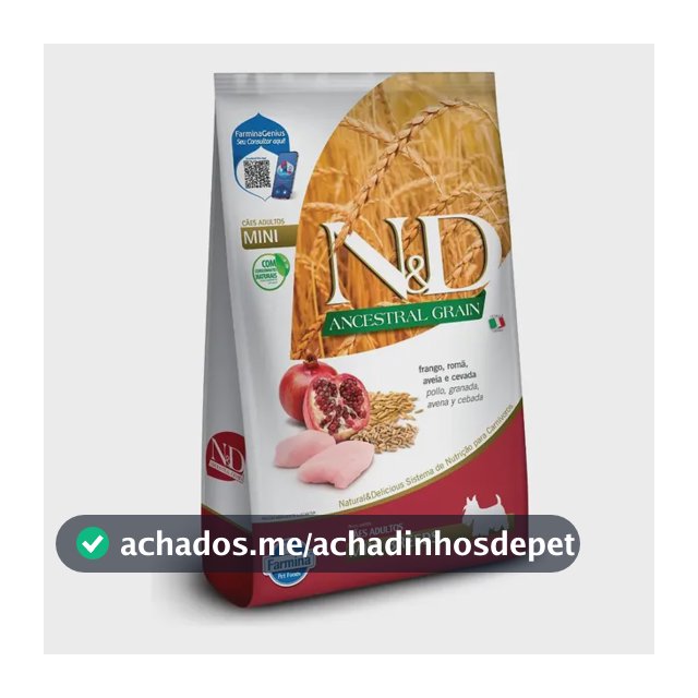 Ração N&d Ancestral Cão Adulto Mini Frango Romã 800g Seca