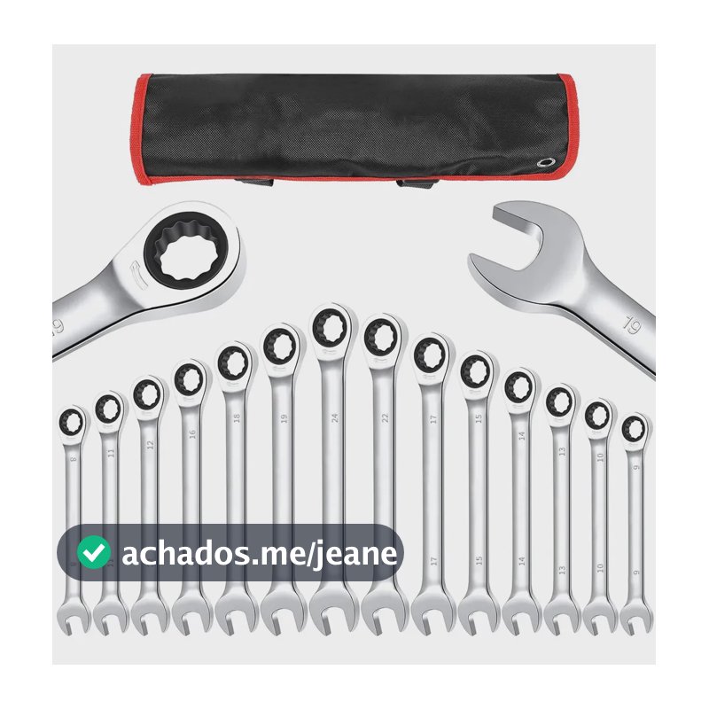 Jogo De Chave Combinado Esquadro E De Catraca C/bolsa Tecido Conjunto De 14 Peças De 8-24 Mm