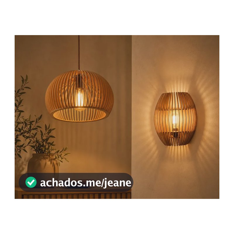 Kit Luminaria De Madeira Lustre De Teto E Arandela Moderna 127/220v Marrom