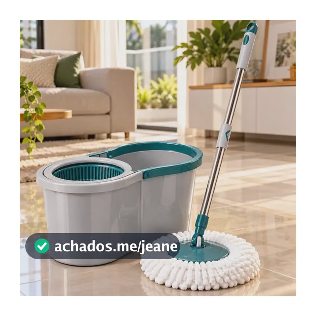 Mop Giratório 360° Balde 12l Centrífuga E Cabo Inox Esfregão Limpeza De Pisos Verde E Cinza