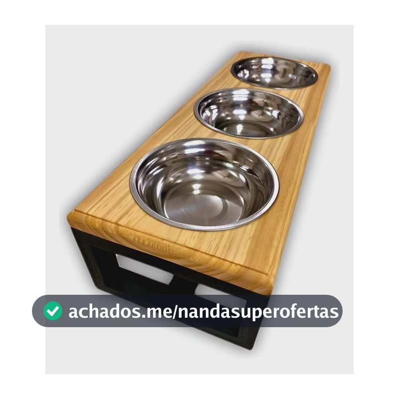 Comedouro Triplo Para Cachorro E Gato - P Madeira