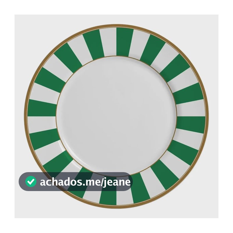 Jogo 6 Pratos Rasos Cerâmica Stripe Verde 29cm Alleanza