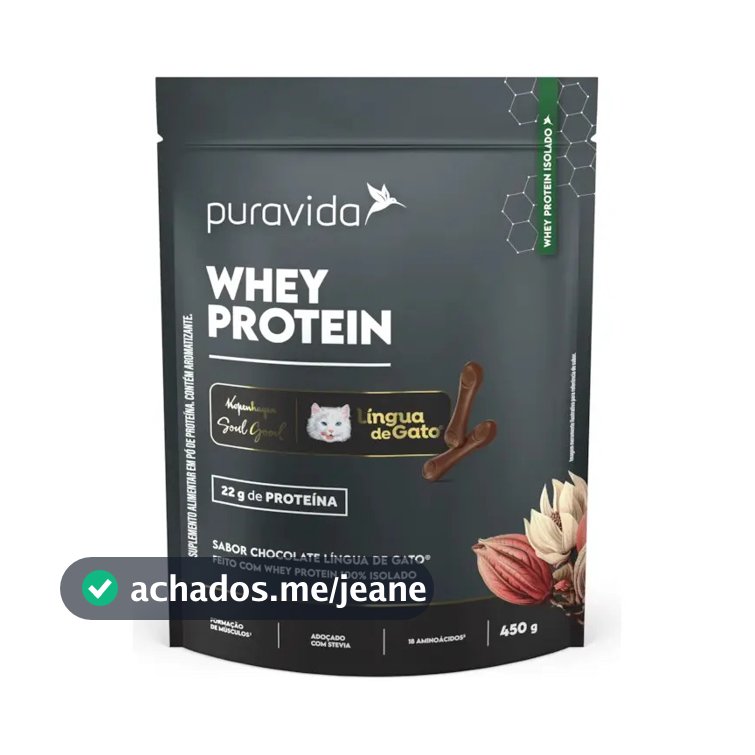 Proteína Isolada Do Soro De Leite Puravida Whey Isolado Em Pó Sabor Chocolate Língua De Gato 450g
