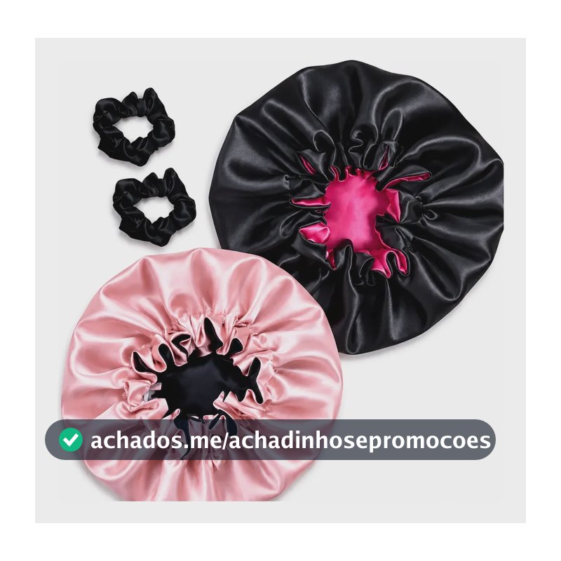 2 Toucas + 2 Xuxinhas Touca De Cetim Dupla Face Anti Frizz Nude Com Preto/preto Com Pink Nenhuma