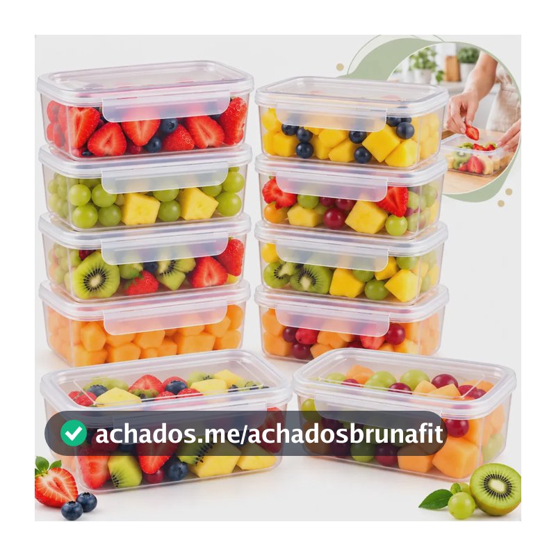 Kit 10 Potes 800ml com Tampa Trava Plástico Transparente para Mantimentos e Alimentos Marmita Para Semana Microondas e Frezer Organizador de Cozinha Geladeira e Freezer Jogo de Potes para Organização
