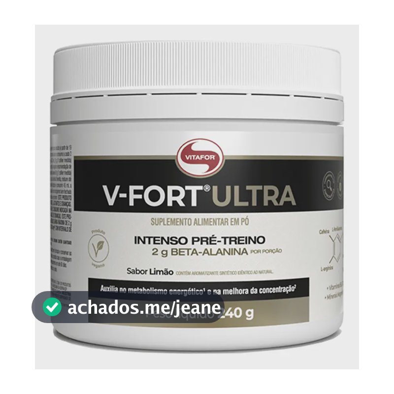 Pré-treino V-fort Ultra Vitafor 240g 2g Beta-alanina Limão