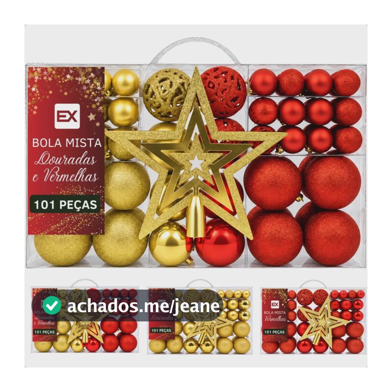 Kit 100 Bolinhas De Natal + 1 Estrela 20cm Vermelho E Dourada Enfeite Pendente Natalino Decoração Árvore De Natal Marca Ex Decor