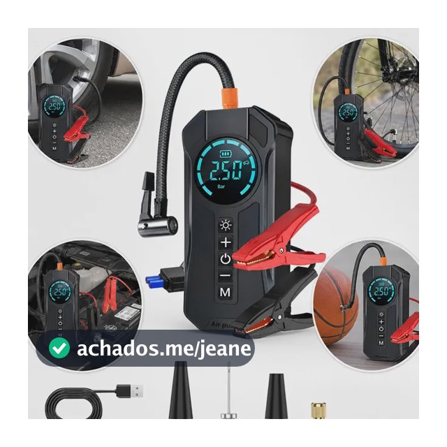 Compressores Ar Calibrador Portatil Digital Bomba Encherpneu Auxiliar De Partida Compressor Digital Hold On Bomba De... 12v Preto