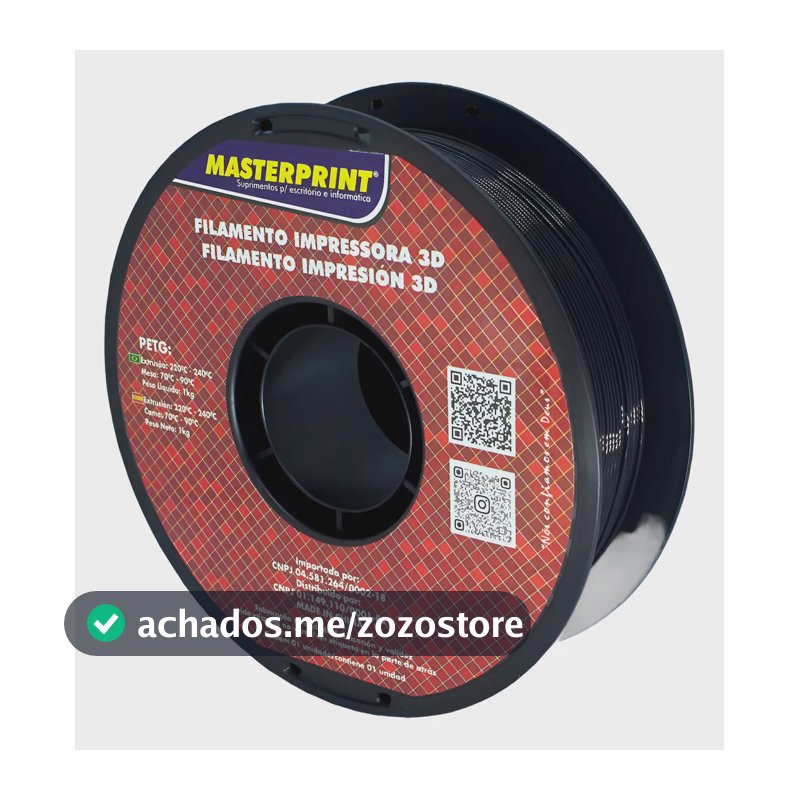 Filamento De Impressora 3d Petg 1,75mm 1kg Preto Masterprint Preto