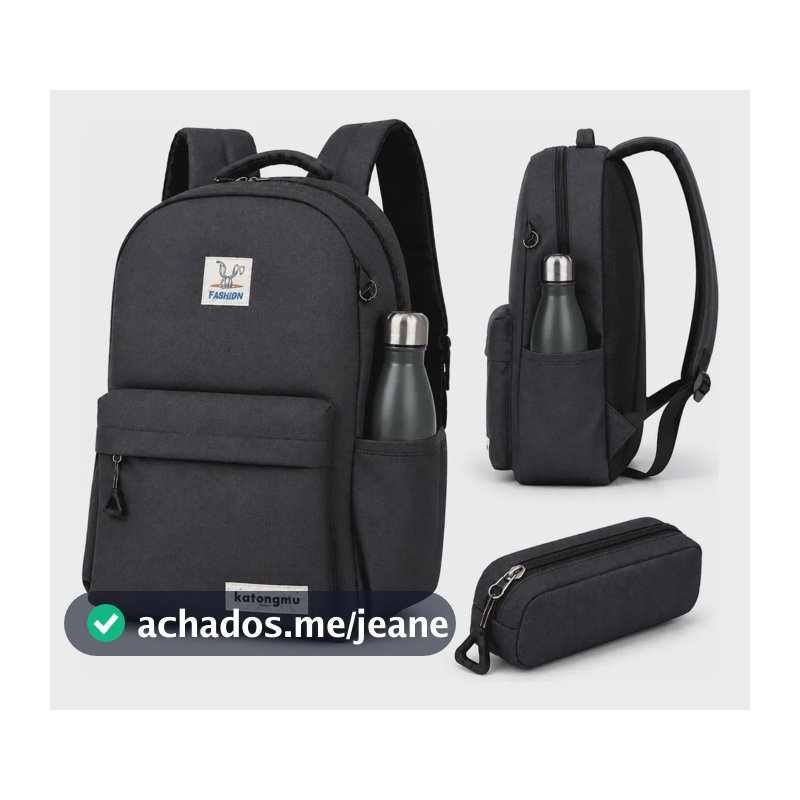 Mochila Feminina Notebook Estojo Resistente Escola Faculdade Preto Liso