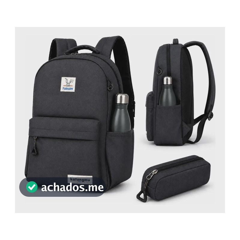 Mochila Feminina Notebook Estojo Resistente Escola Faculdade Preto Liso