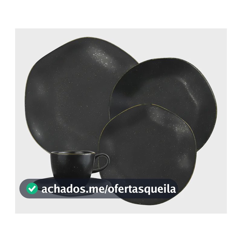Aparelho de Jantar 30 Peças Volcano Oxford Ryo 151147 Porcelana Preto e Dourado