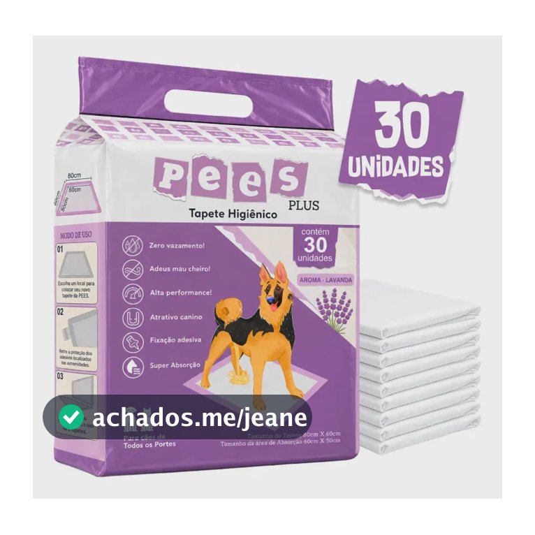 Tapete Higiênico Para Cães Pees Plus 30 Un 80x60cm Lavanda