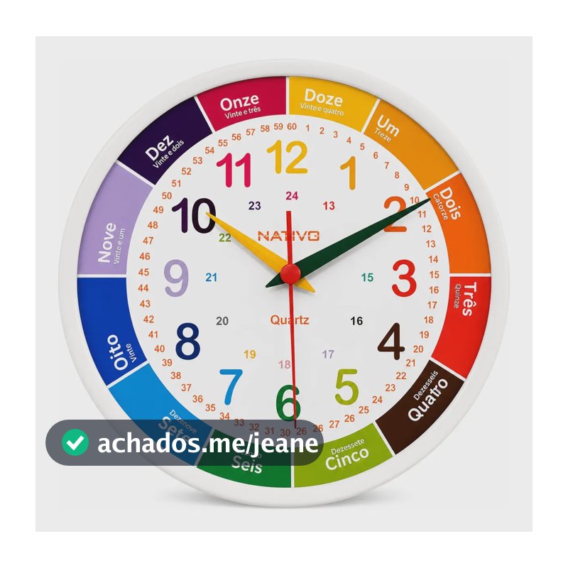 Relógio Infantil Didático Parede Ensino Lúdico Crianças Branco