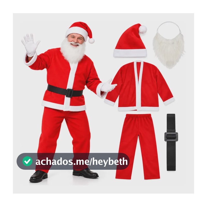 Roupa De Papai Noel Completa Festas Fantasia Natal 5 Pcs Roupa Papai Noel Único