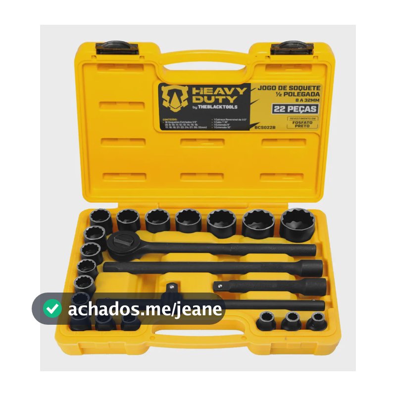 Jogo Kit De Ferramentas Manuais Chave Catraca 22 peças 1/2 8 A 32mm Fosfatizado Bcs022b Heavy Duty The Black Tools