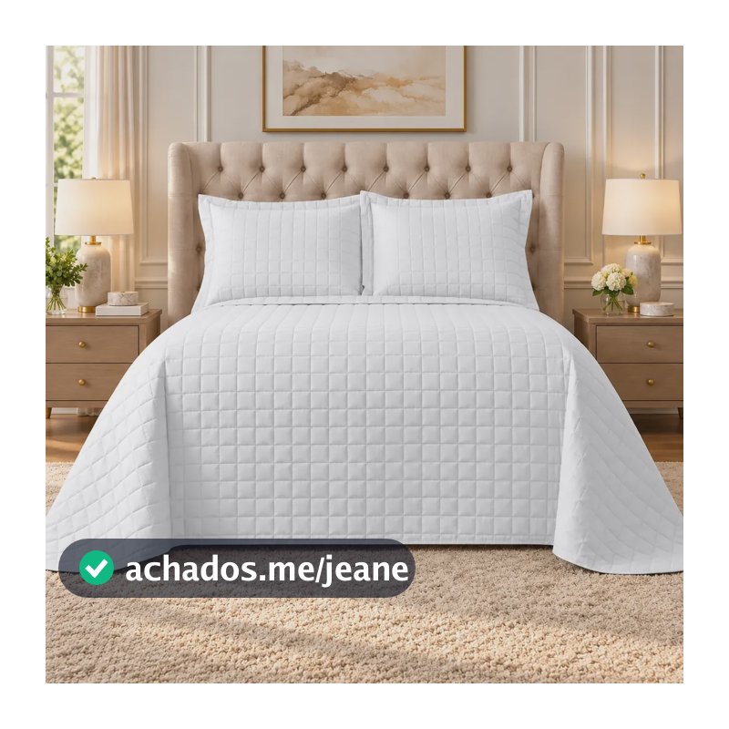 Kit Cobre Leito Casal Queen Dupla Face Colcha 400 Fios 3 Pçs Branco