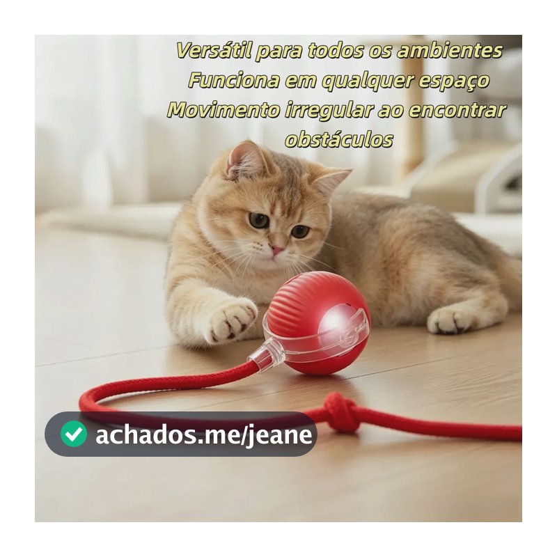 Bola Inteligente Automática para Gato e Cachorro Pequeno Brinquedo Giratório LED Recarregável com Cabo Type-C Resistente a Mordidas
