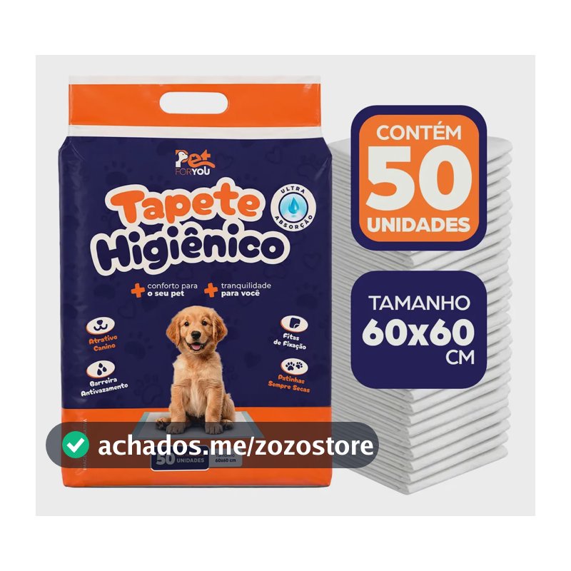 Tapete Higiênico Pet 50 Unidades 60x60 Descartável Cão Gato