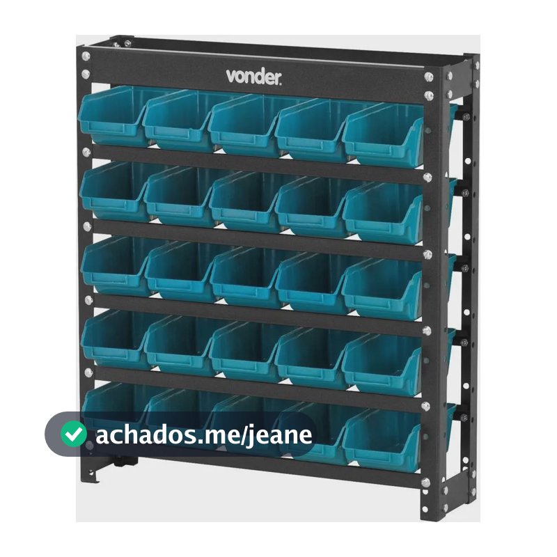 Estante metálica, com gaveteiros modelo prático estrutura preta e gavetas azuis, 25/3 VONDER