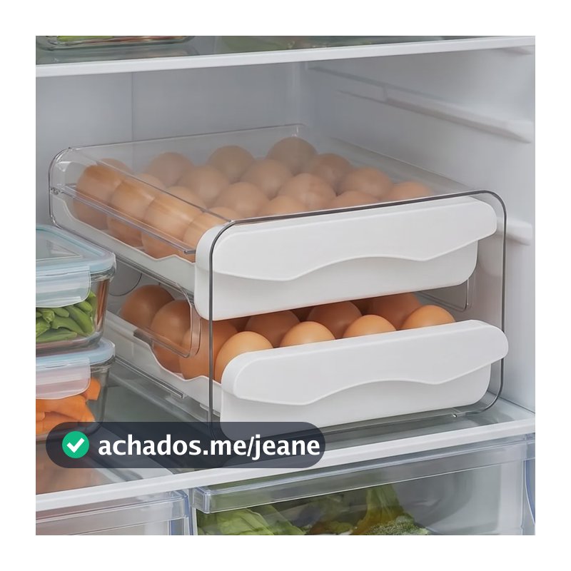 Porta Ovos Organizador Geladeira Gaveta Caixa 32 2 Andares Branco