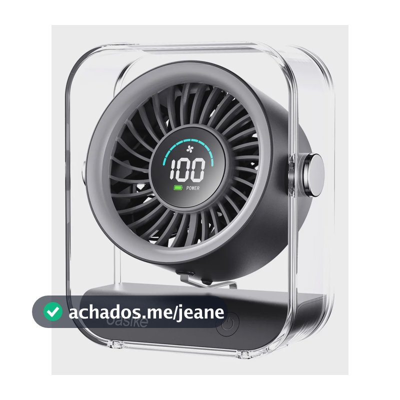 Mini Ventilador Portátil Basike de Mesa Recarregável Com Base e LED, Preto